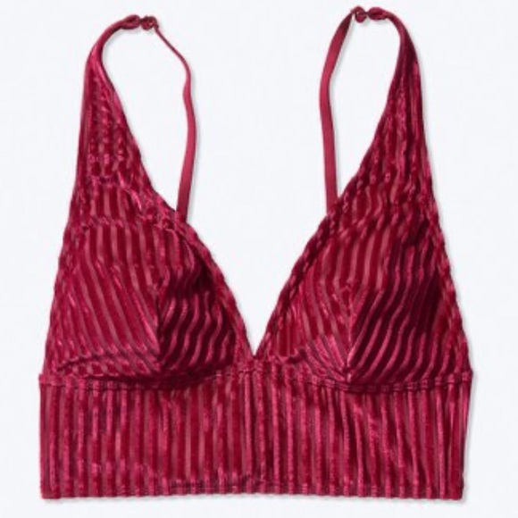 NWT VS PINK Burgundy Longline Velour Velvet Bralette Sz XL - Picture 1 of 5